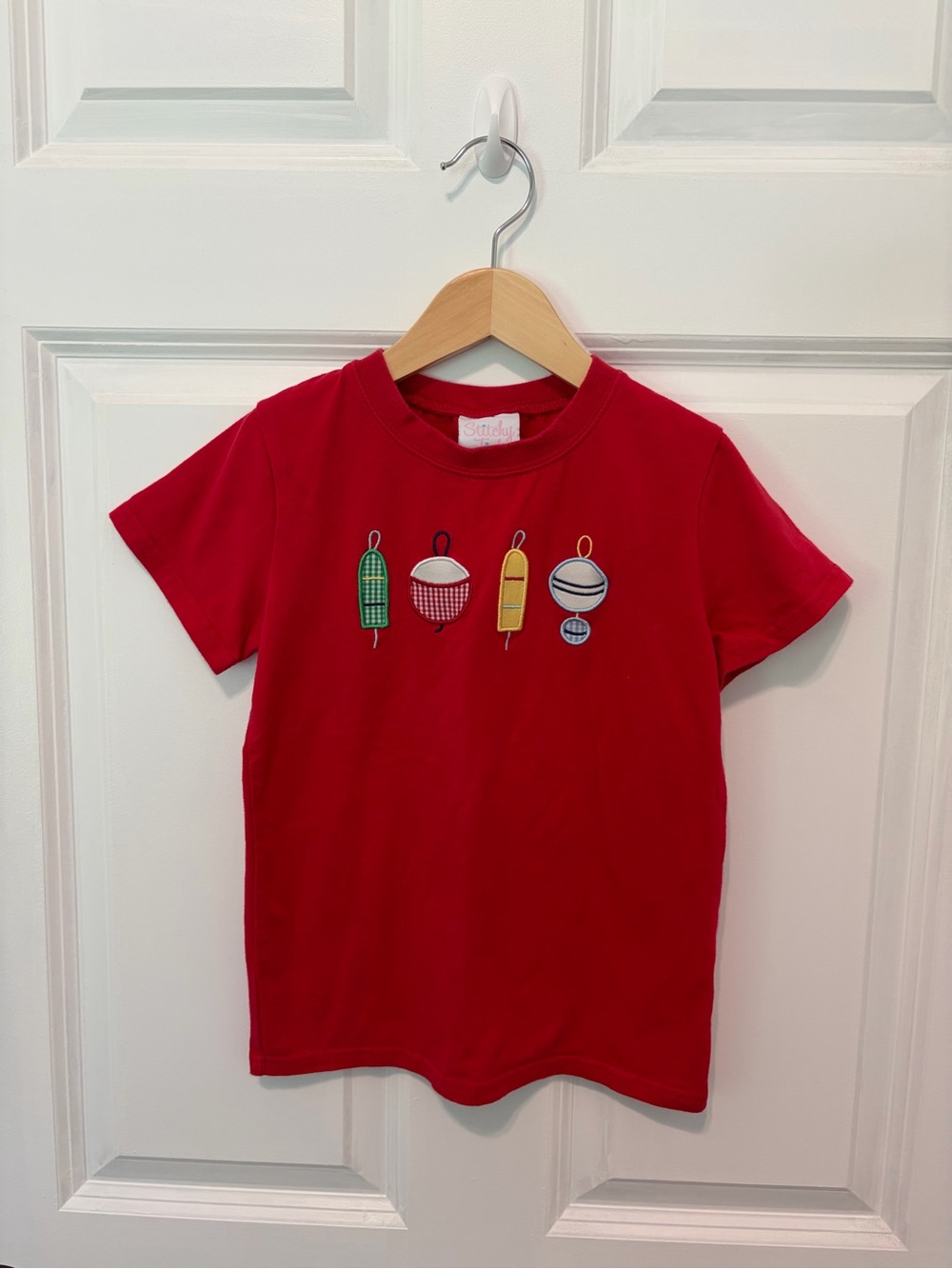 Kids Red Short-Sleeve Tee with Bobber Appliqués - Classic Crewneck